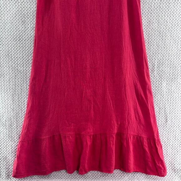 Terzo Millennio Dress Womens L Red Linen Tank Maxi Tiered Boat Neck Sleeveless - Picture 3 of 14